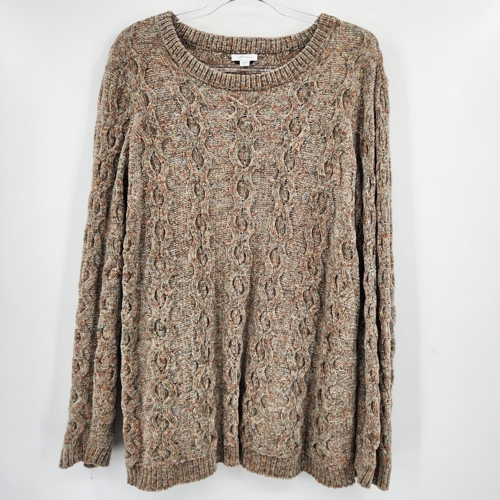 J. Jill Chenille Crewneck Sweatshirt Womens Size Large Tall Cable Knit Green